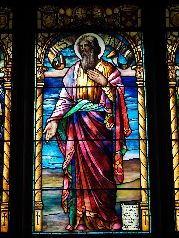 Bretton Woods, New Hampshire (NH): Church of the Transfiguration: St Andrew (Foster Memorial Window, Maitland Armstrong)