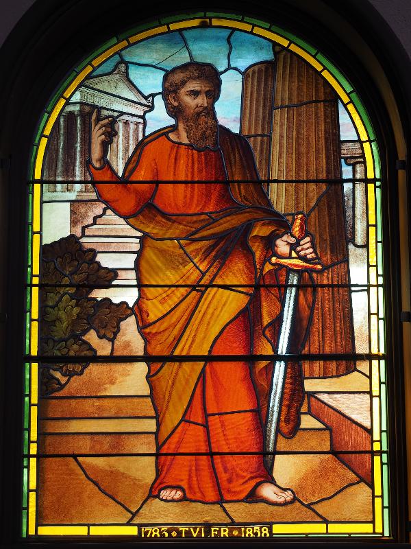 Hanover, New Hampshire (NH): Dartmouth College, Rollins Chapel: Paul the Apostle (President Bennet Tyler Memorial Window, 1885, Donald MacDonald)
