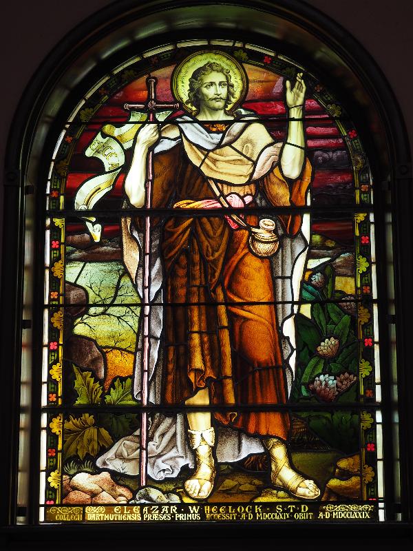 Hanover, New Hampshire (NH): Dartmouth College, Rollins Chapel: John the Baptist (President Eleazar Wheelock Memorial Window, 1893, possibly James Ballantine and Son)