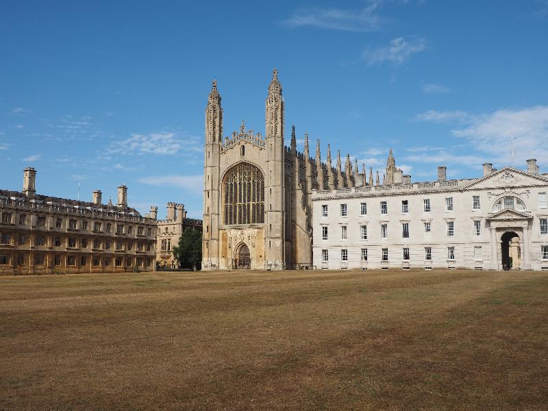 Cambridge, England: King's College: chapel with dry lawn