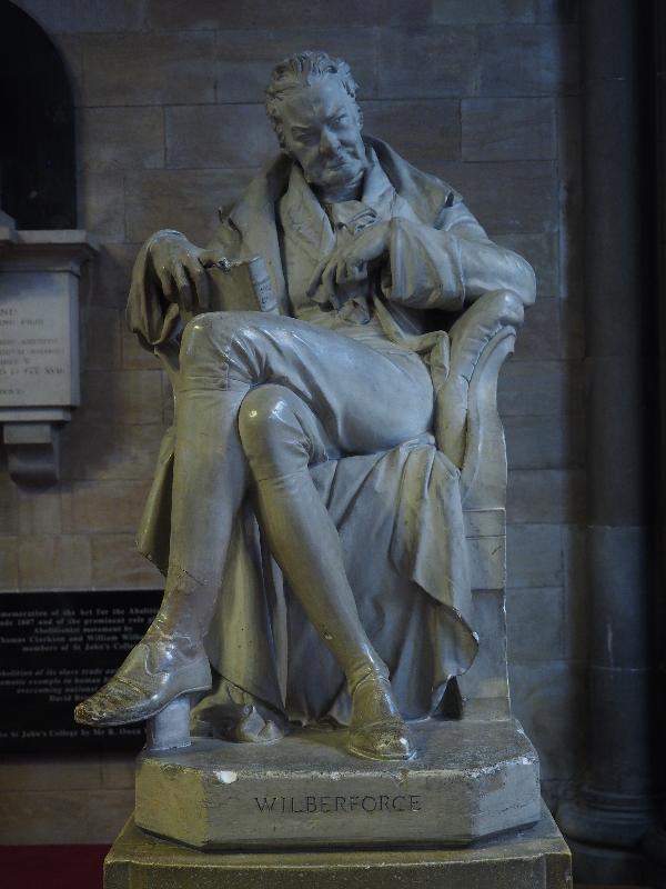 Cambridge, England: St John's College: chapel, statue of William Wilberforce (1838, plaster cast of the monument in Westminster Abbey by Samuel Joseph)