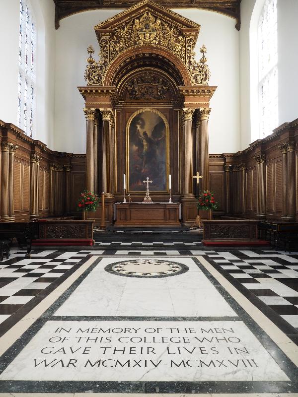 Cambridge, England: Trinity College: chapel (100th anniversary of WW1 Armistice Day)