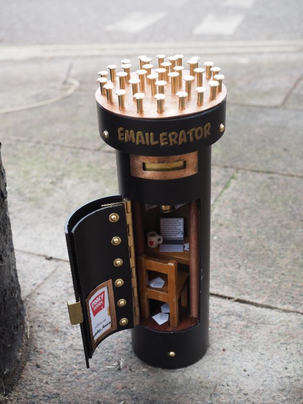 Cambridge, England: Riverside: miniature postal box (2019, Dinky Doors)