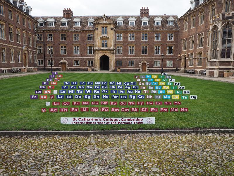 Cambridge, England: St Catharine's College: display for International Year of the Periodic Table