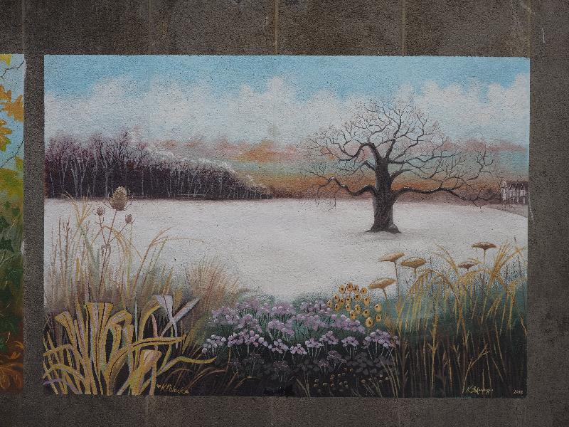 London, England: Wanstead tube station: winter scene (2018, Katherine Poluck and Karen Humpage)