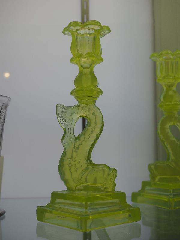 Sandwich, Massachusetts (MA): Sandwich Glass Museum: No-Eyed Double Step Dolphin Candlestick (1845-1870, attributed to Boston & Sandwich Glass Company)