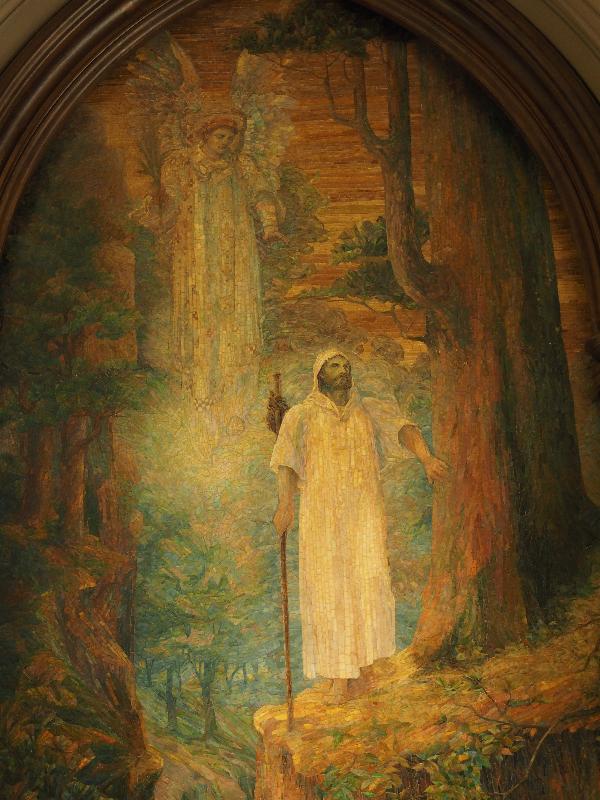 New Bedford, Massachusetts (MA): First Unitarian Church: Prescott Memorial Mosaic, Pilgrim and Guardian Angel (1911, Tiffany Studios)
