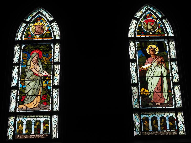 New Bedford, Massachusetts (MA): Grace Episcopal Church: Abbe and Blacklar Memorial Windows, St. Luke and St. John (1882, Frederic Crowninshield)