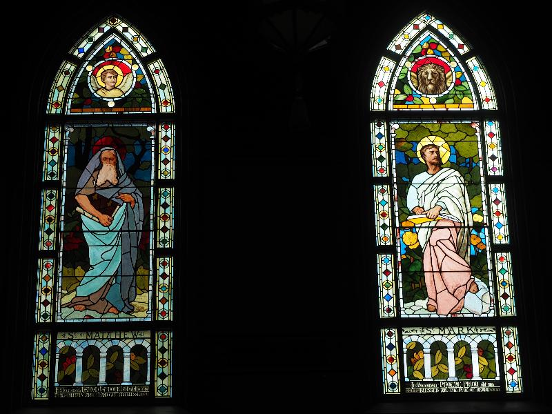 New Bedford, Massachusetts (MA): Grace Episcopal Church: Rodman and Prior Memorial Windows, St. Matthew and St. Mark (1882, Frederick Crowninshield)