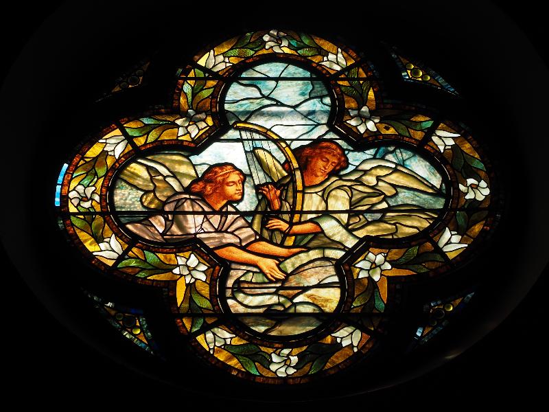Southborough, Massachusetts (MA): St. Mark's Episcopal Church: Burnett Memorial rose window (ca. 1891, Phipps, Slocum & Co.?)