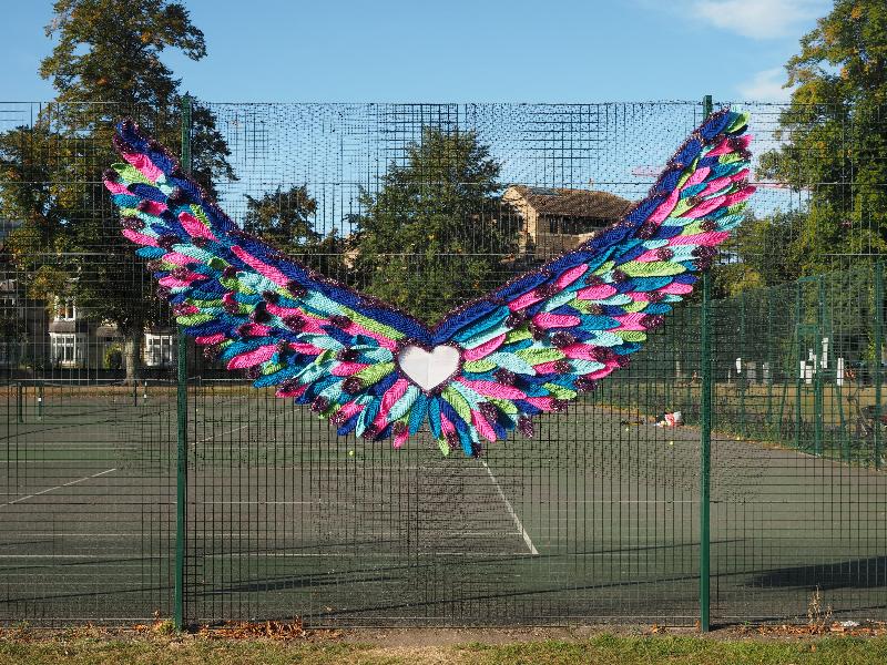 Cambridge, England: Jesus Green: angel wings (2019, made by Hilary Butler, Zesty Helix, Terri Honeywood, Tigerchilli, Karyn Barnes)