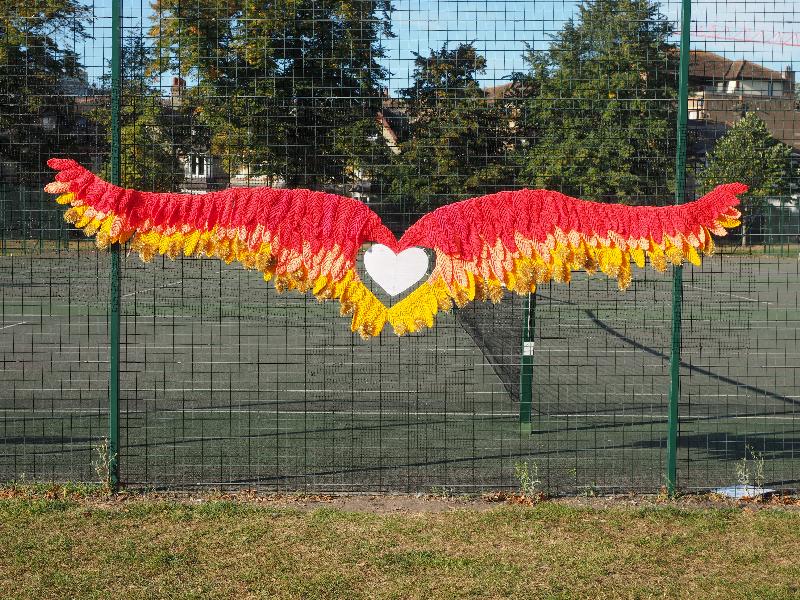 Cambridge, England: Jesus Green: angel wings (2019, made by Hilary Butler, Zesty Helix, Terri Honeywood, Tigerchilli, Karyn Barnes)