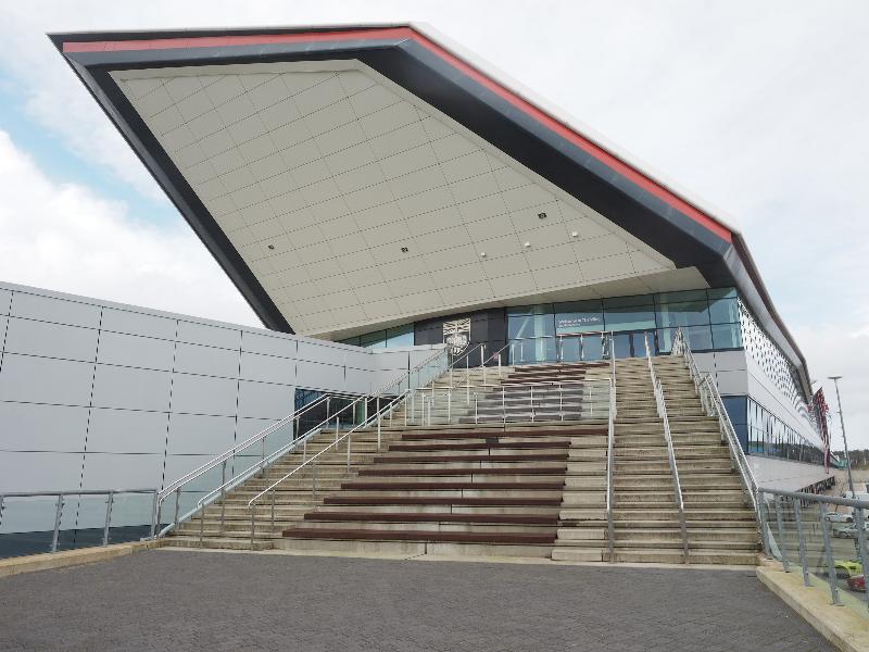 Silverstone, England: Silverstone Circuit: The Wing, entrance (2010-2011, architect Populous)