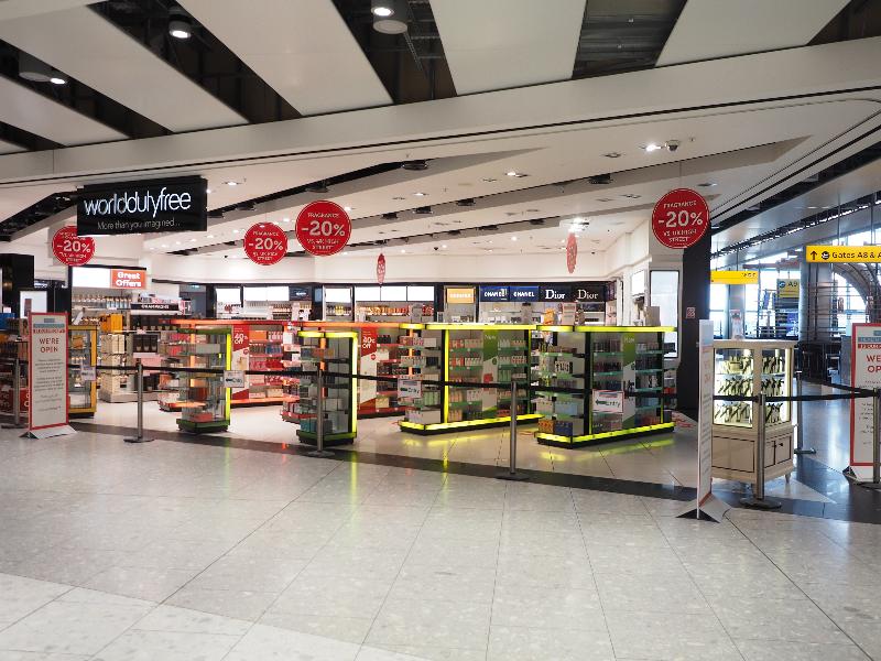 London, England: Heathrow Airport, Terminal 5: quiet duty free (because of Covid-19)