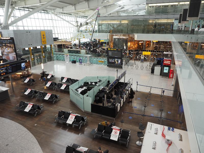London, England: Heathrow Airport, Terminal 5: seating area (quiet because of Covid-19)