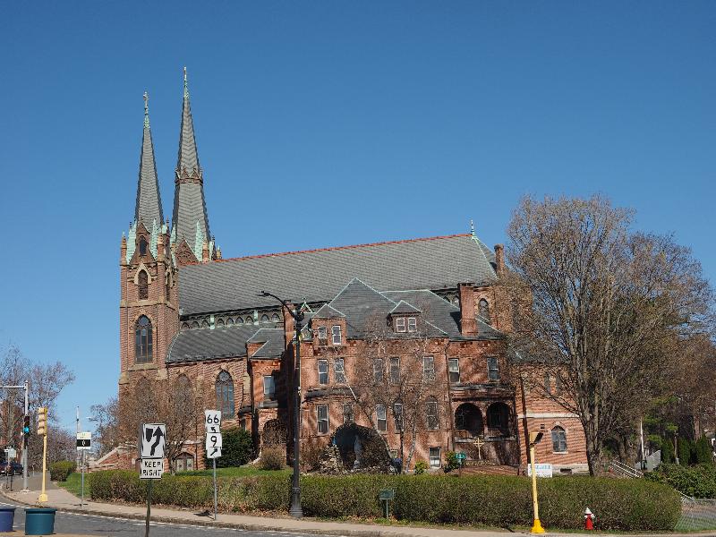 Northampton, Massachusetts (MA): Elm Street: St. Mary of the Assumption Roman Catholic Church and rectory (church 1881-1885, rectory 1888)