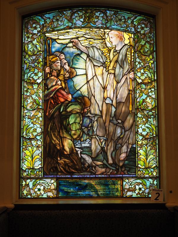 Boston, Massachusetts (MA): Arlington Street Church: Brown Memorial Window, 'Annunciation to the Shepherds' (1900, Tiffany Studios)