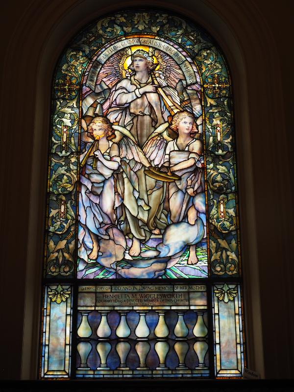 Boston, Massachusetts (MA): Arlington Street Church: Wigglesworth Memorial Window, 'Rejoice and Be Exceedingly Glad' (1922, Tiffany Studios)