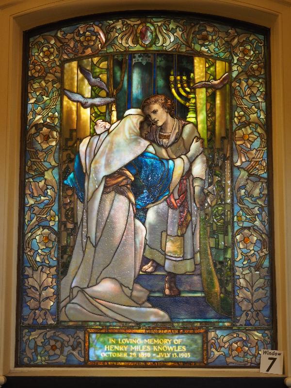 Boston, Massachusetts (MA): Arlington Street Church: Knowles Memorial Window, 'Boy Christ in the Temple' (1905, Tiffany Studios)
