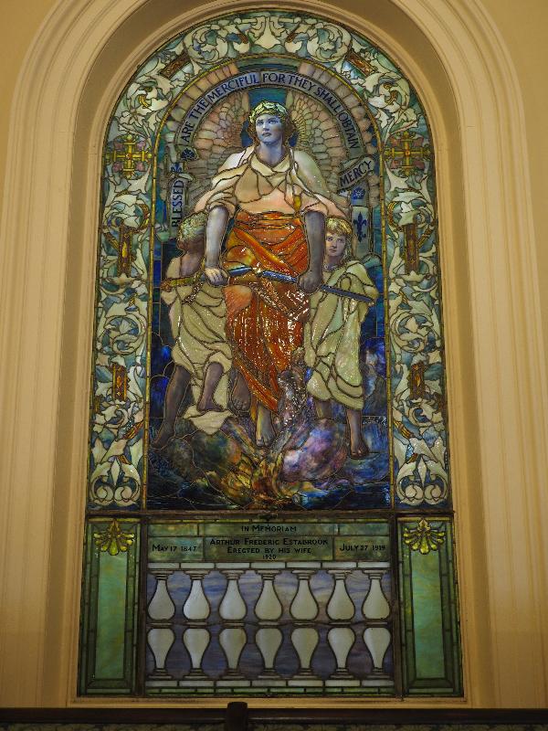 Boston, Massachusetts (MA): Arlington Street Church: Estabrook Memorial Window, 'Blessed are the Merciful' (1920, Tiffany Studios)
