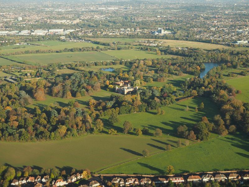 London, England: Osterley Park and House: aerial view