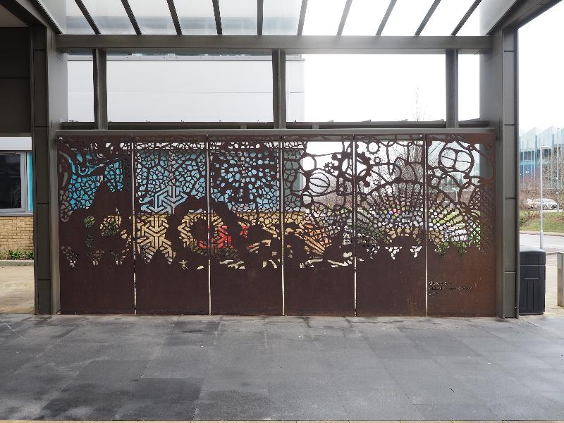 Cambridge, England: Addenbrooke's Hospital: Microscape, left panel (2016, Michael Brennand-Wood)