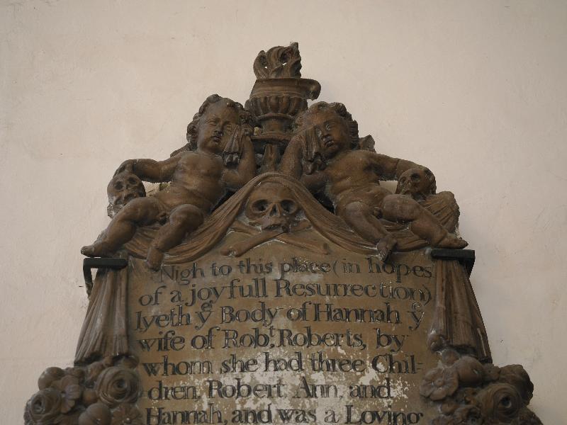 Cambridge, England: St Botolph's Church: Hannah Roberts tablet, detail