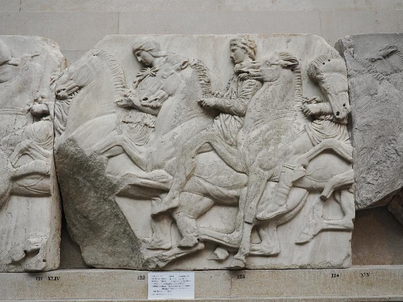 London, England: British Museum: Parthenon, horsemen (North Frieze XLIV)