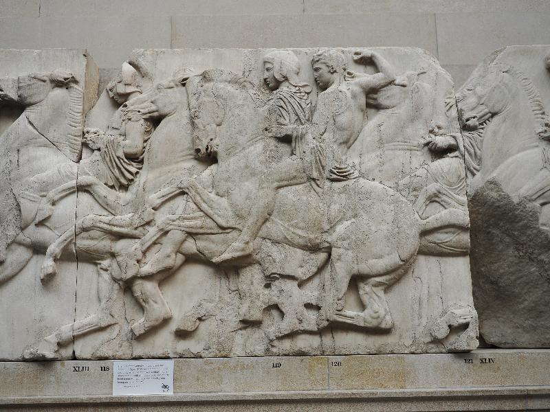 London, England: British Museum: Parthenon, horsemen (North Frieze XLIII)