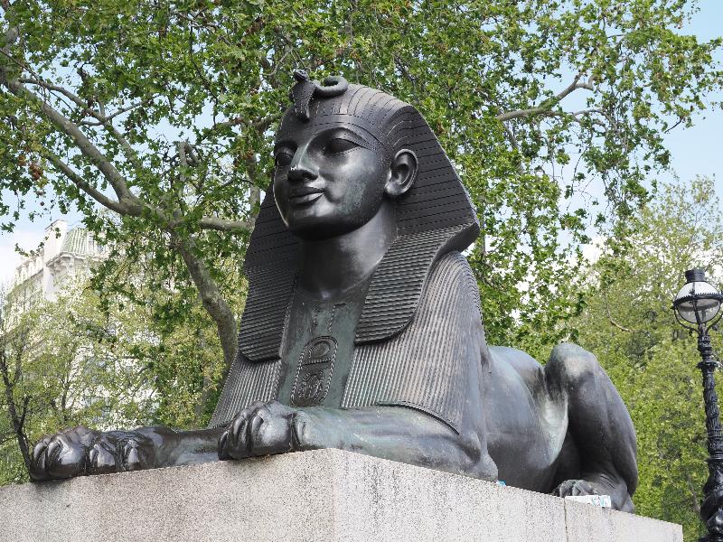 London, England: Cleopatra's Needle: sphinx (George John Vulliamy)