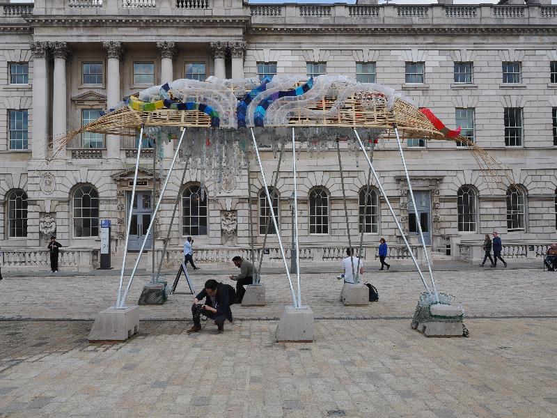 London, England: Somerset House: The Arks of Gimokudan (ships made from reused and recycled material, 2022, Leeroy New)