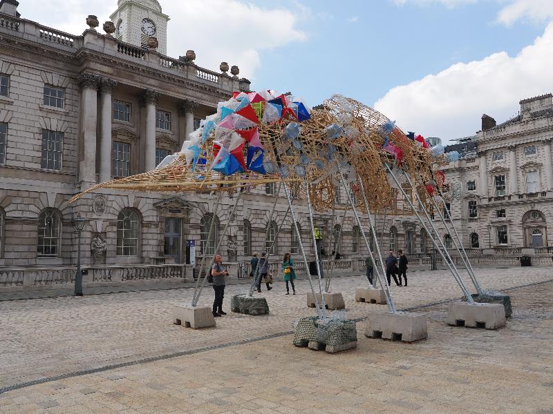 London, England: Somerset House: The Arks of Gimokudan (ships made from reused and recycled material, 2022, Leeroy New)