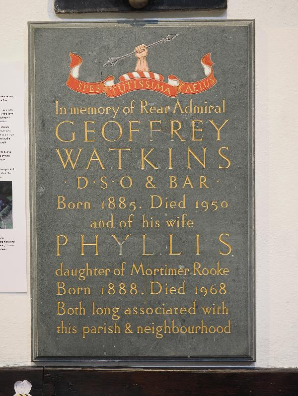 Castle Combe, England: St Andrew's Church: tablet in memory of Geoffrey and Phyllis Watkins