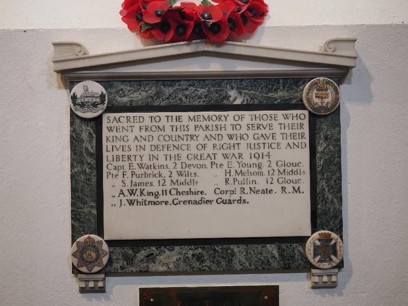 Castle Combe, England: St Andrew's Church: WW1 Memorial tablet