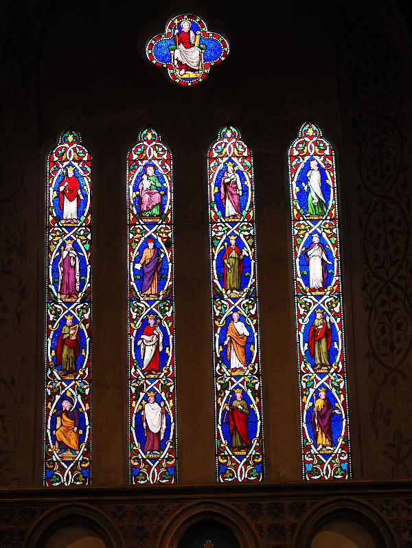 Castle Combe, England: St Andrew's Church: chancel (Jesse) window (Victorian)