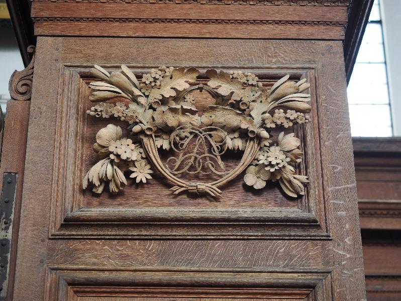Cambridge, England: Trinity College: Wren Library carving (1691-1695, Grinling Gibbons)