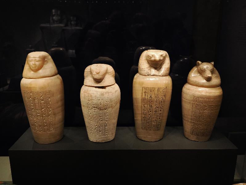 London, England: British Museum: Canopic jars (747-332 BC, Egypt)