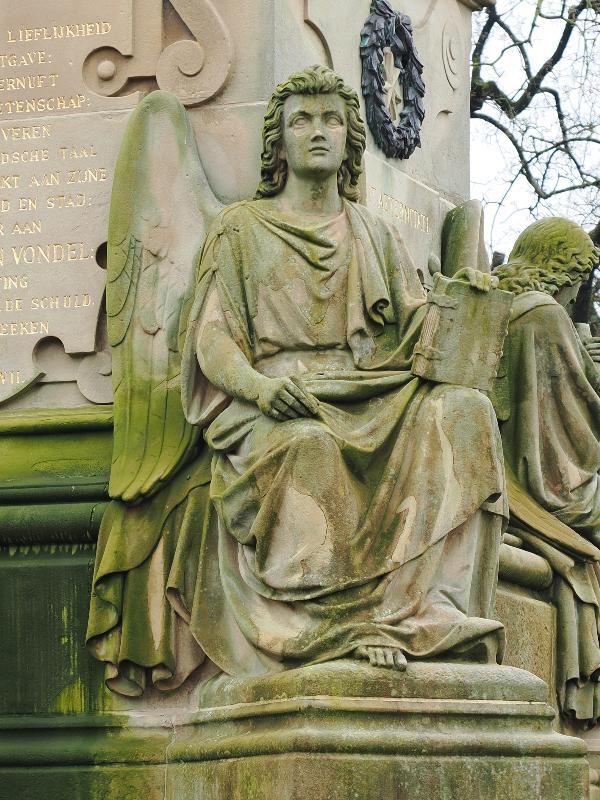 Amsterdam, Netherlands: Vondelpark: Joost van den Vondel Statue (1867, Louis Royer), angel with book