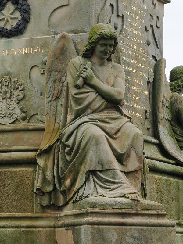 Amsterdam, Netherlands: Vondelpark: Joost van den Vondel Statue (1867, Louis Royer), angel with manuscript