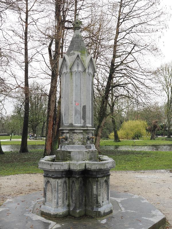 Amsterdam, Netherlands: Vondelpark: Vondel fountain (2003, reconstructed from design by Jan Willem Walraad, after earlier fountain design by PJH Cuypers)