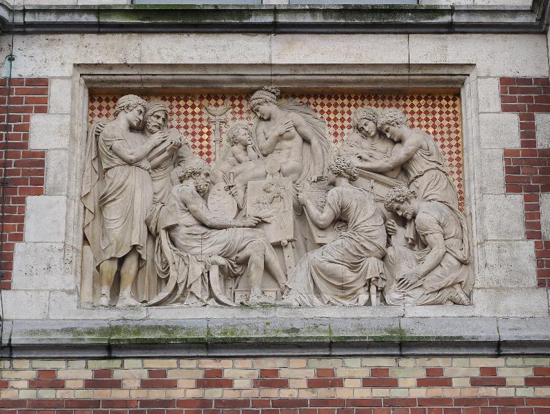 Amsterdam, Netherlands: Rijksmuseum: relief, northeast entrance, left