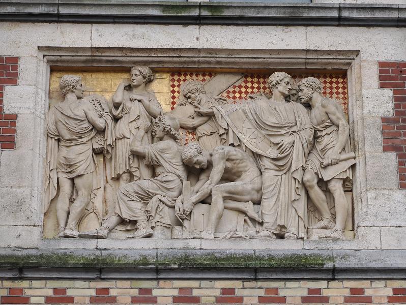 Amsterdam, Netherlands: Rijksmuseum: relief, northeast entrance, right