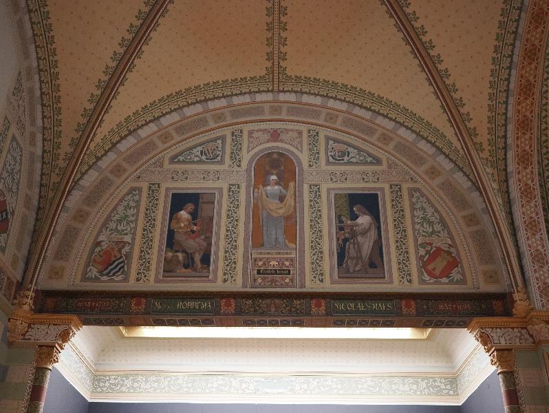 Amsterdam, Netherlands: Rijksmuseum: mural of Meindert Hobbema and Nicolaes Maes (1885)