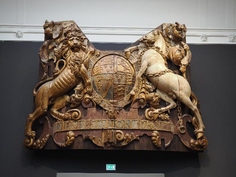 Amsterdam, Netherlands: Rijksmuseum: Stern carving from the Royal Charles (ca. 1660)