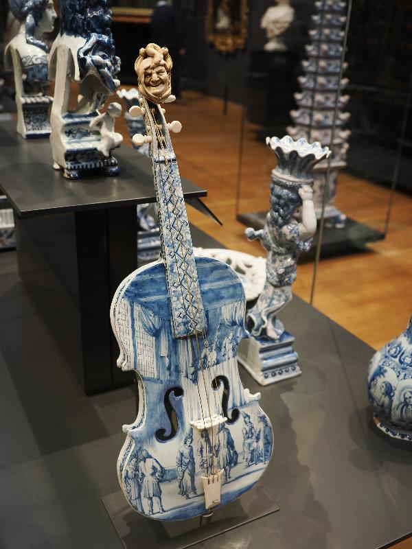 Amsterdam, Netherlands: Rijksmuseum: Violin (faience, ca. 1705-1710, Delft)