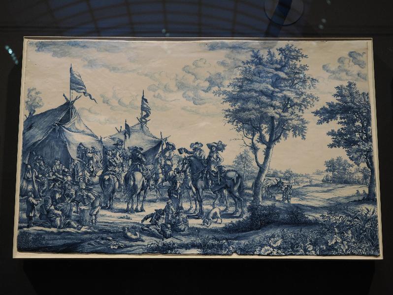 Amsterdam, Netherlands: Rijksmuseum: Plaque with an army camp (ca. 1660-1675, from prints after Philips Wouwerman)