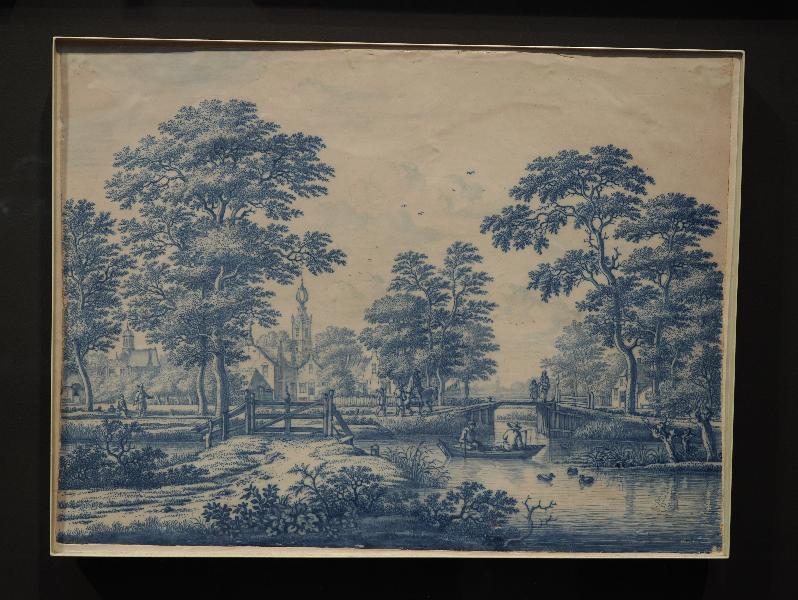 Amsterdam, Netherlands: Rijksmuseum: Plaque with a view of Overschie near Rotterdam (ca. 1670-1700, painted decoration attributed to Frederik van Frytom)