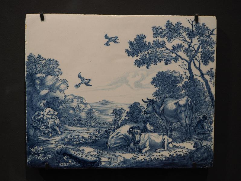 Amsterdam, Netherlands: Rijksmuseum: Plaque with Elijah Fed by Ravens (1658, based on compositions by Nicolaes Pietersz Berchem and Leonard Bramer)