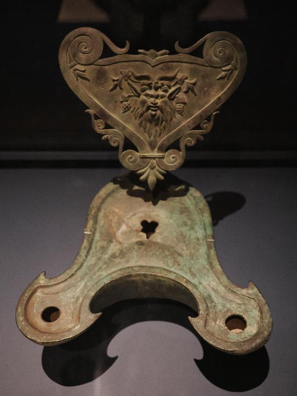 London, England: Royal Academy: Double Wick Lamp with a Mask of Pan (first century AD, Roman, Villaneuva del Trabuco, Malaga)