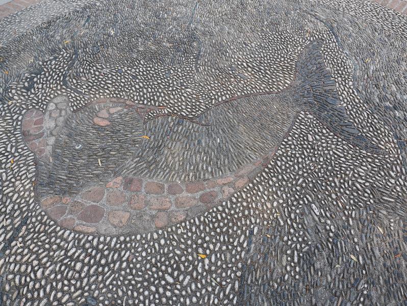 Nice, France: Colline du Chateau (Castle Hill): Homer's Odyssey, sea creature (1960s, designed by Charles Catherin, made by Honore Gilly)